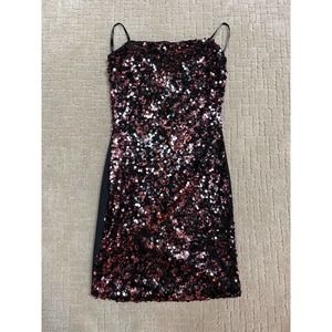 Papaya Womens Dress Red Black Size S Bedazzle Glitter Summer Sheath Made In USA